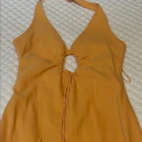 Zara Yellow Orange Sleeveless Tank Top with Cut Out Tie Front - Picture 4 of 7